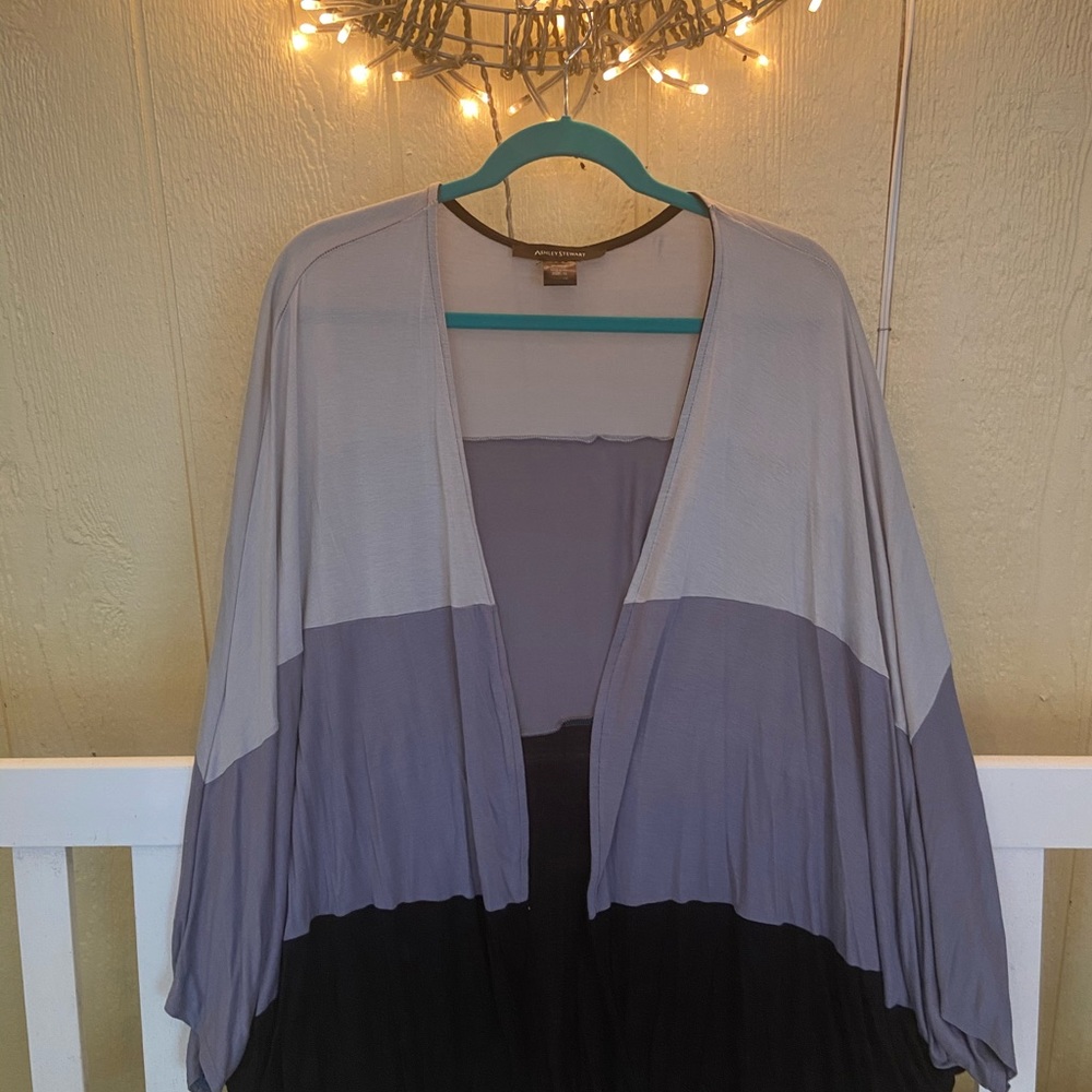 Ashley Stewart Open Front Color Block Cardigan